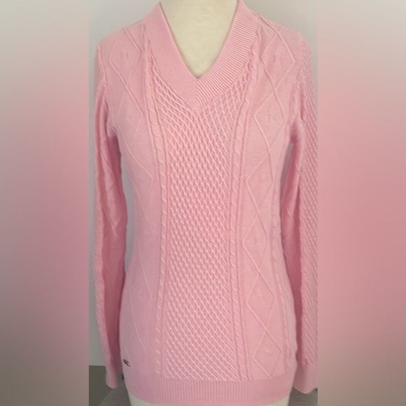 Nivo ladies V Neck Cable Knit Long Sleeve Sweater in M Golf Tennis NWT - Picture 1 of 5